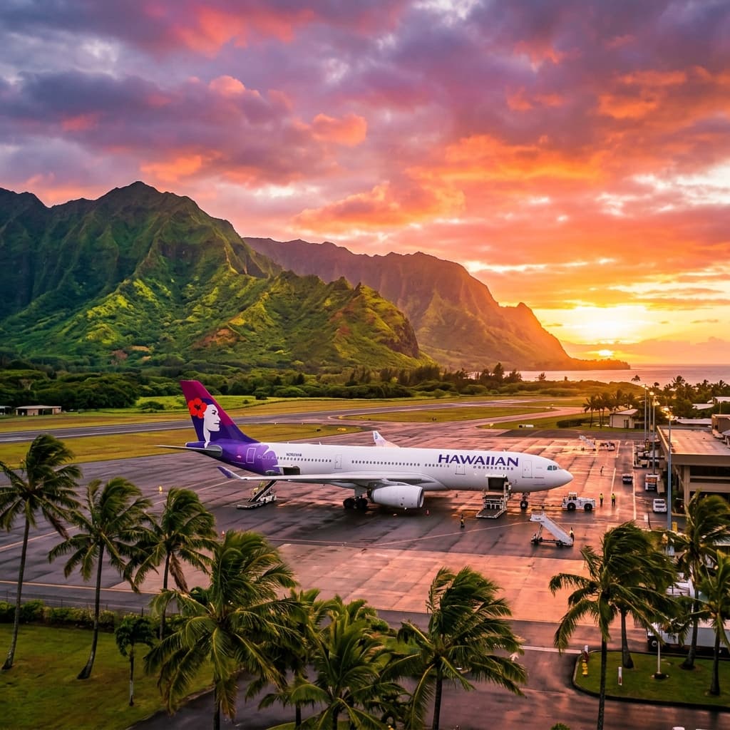 Hawaiian Airlines plane at Lihue Airport, Kauai